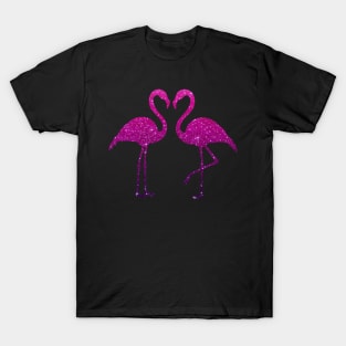 Deep Pink Purple Ombre Faux Glitter Flamingos Silhouette T-Shirt